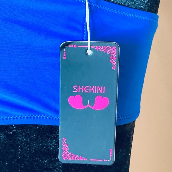 NWT SHEKINI Bandeau Bikini Top Blue Size M Removable Strap Beach Travel Vacation - Picture 4 of 7